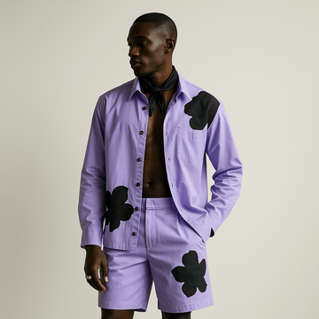 Appliqué Poplin Shacket - Lavender - erised pret