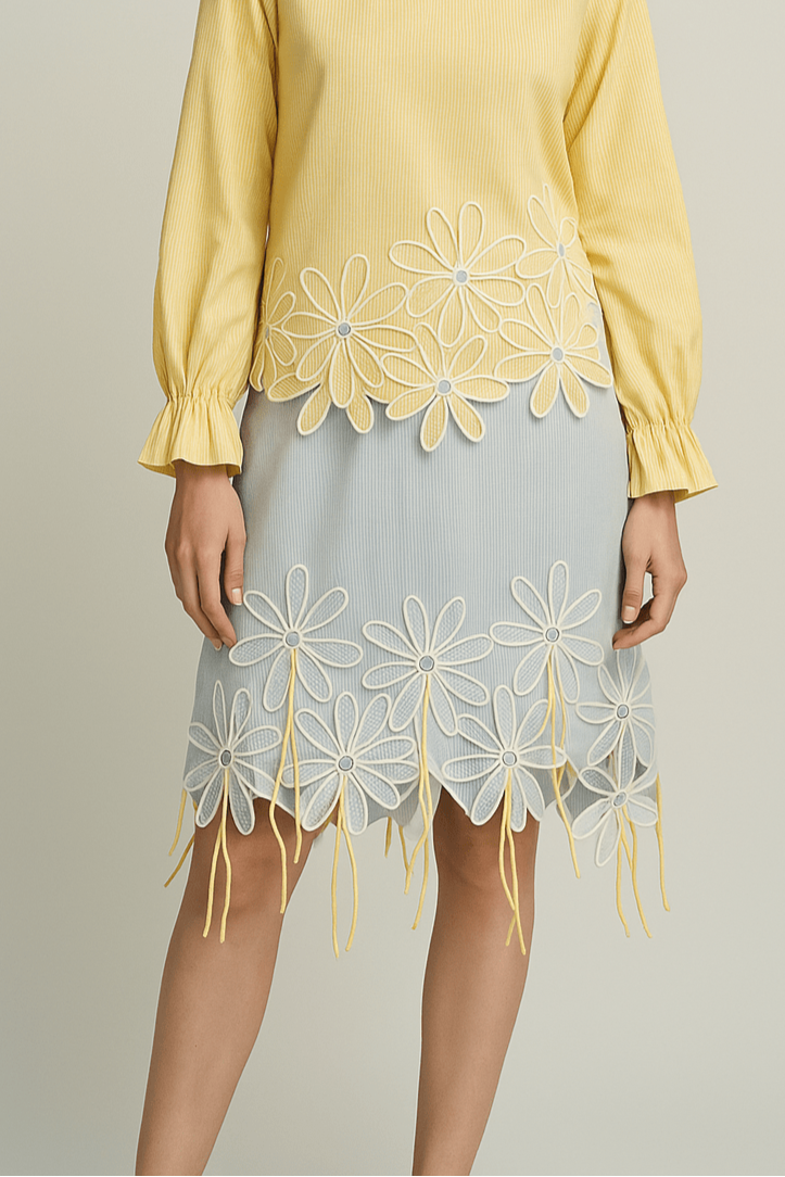 Blue Daisy Embroidered Skirt - erised pret