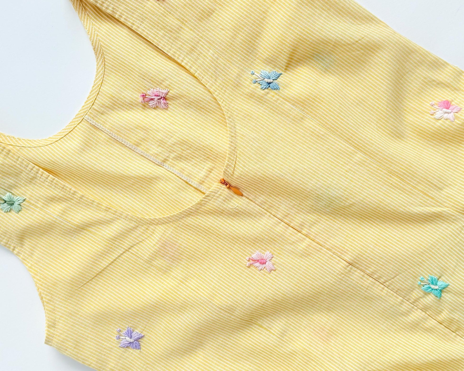 Butterfly Embroidered Flared Romper - Butter Yellow - erised pret