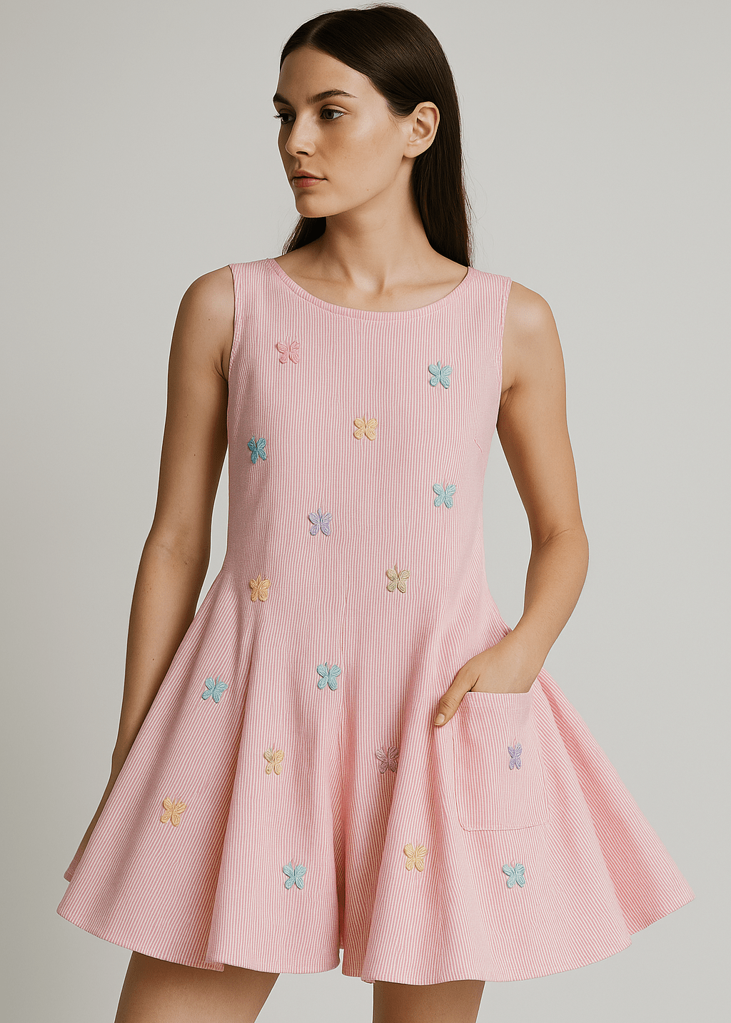 Butterfly Embroidered Flared Romper - Rose - erised pret