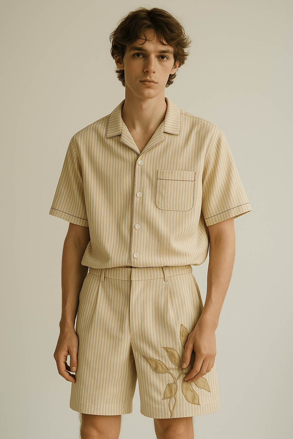 Relaxed Striped Cotton Shirt - Beige - erised pret
