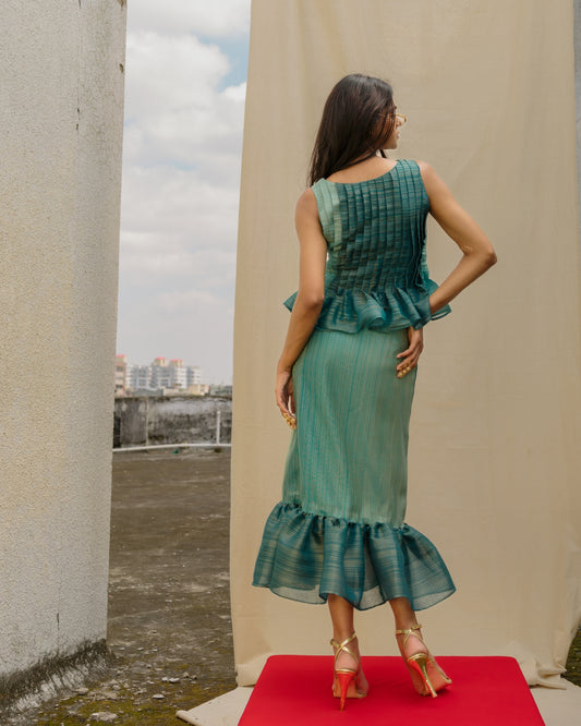 Ruffled Hem Skirt - Teal Silk