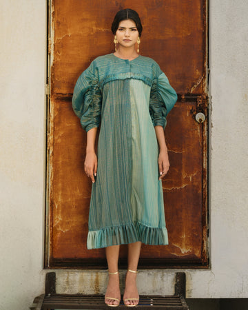 Voluminous Sleeve Dress - Teal Silk
