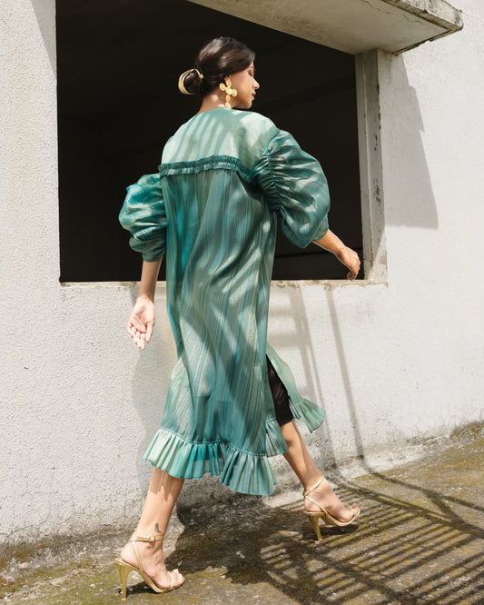 Voluminous Sleeve Dress - Teal Silk