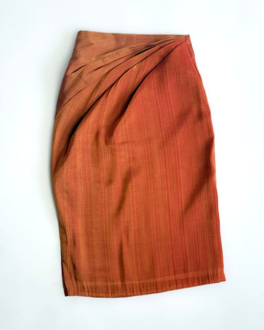 Draped Pencil Skirt - Burnt Orange