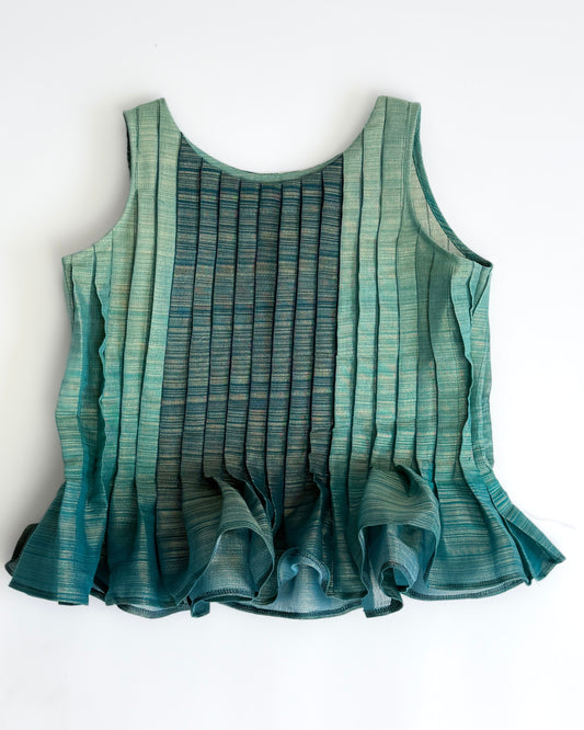 Pleated Peplum Top - Teal Silk