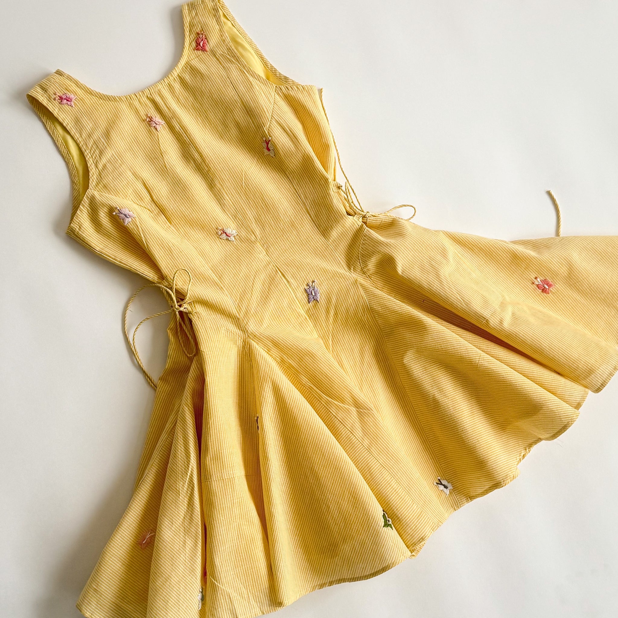 Butterfly Embroidered Flared Romper - Butter Yellow