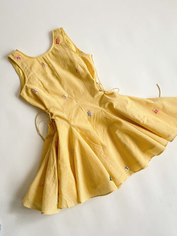 Butterfly Embroidered Flared Romper - Butter Yellow