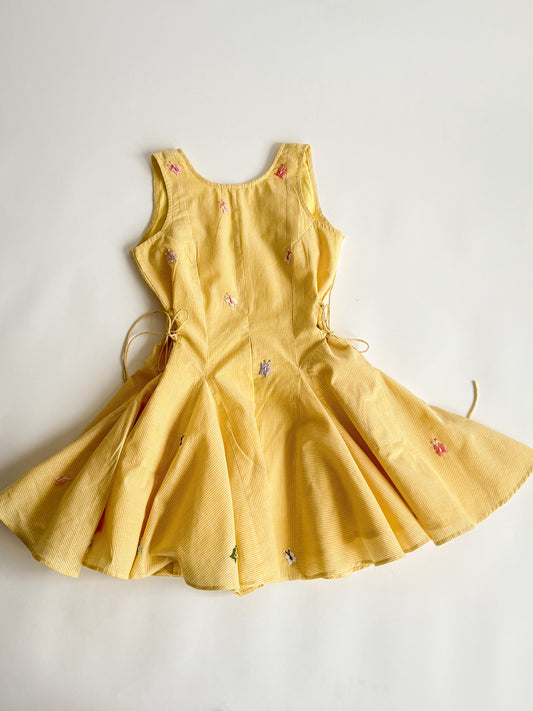 Butterfly Embroidered Flared Romper - Butter Yellow