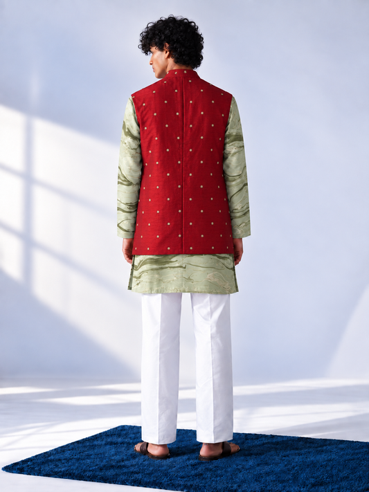 Red & Green Embroidered Marbled Bandi