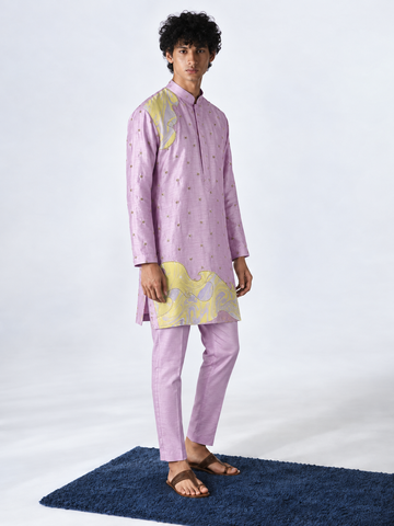 Lilac Embroidered Marble Appliqué Kurta - Pant Set