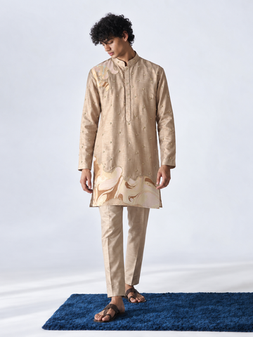 Champagne Embroidered Marble Appliqué Kurta - Pant Set