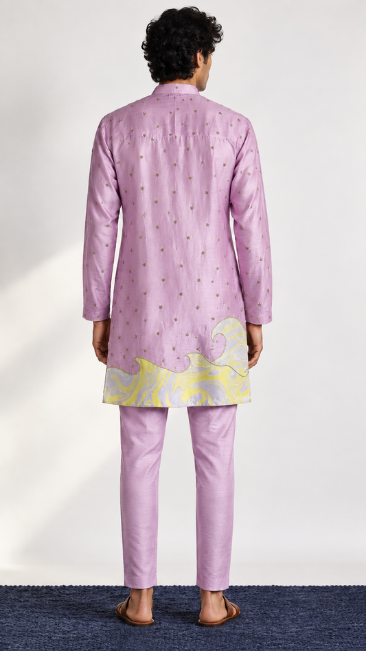 Lilac Embroidered Marble Appliqué Kurta - Pant Set