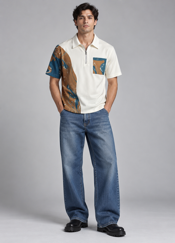 Hand Marbled Artist Shirt - Desert Current