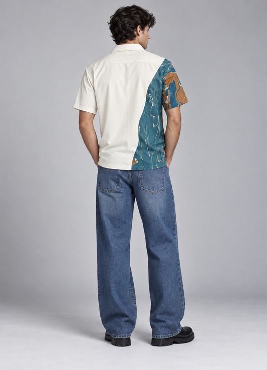 Hand Marbled Artist Shirt - Desert Current