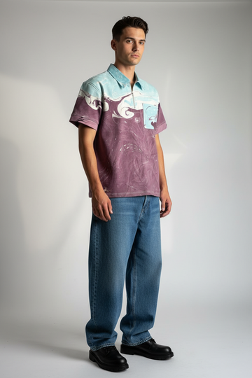 Hand Marbled Artist Shirt - Amethyst Current