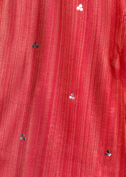 Men’s pink mirror-work kurta with shade-work ombré and continuous gold zari lines