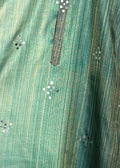 Men’s teal mirror-work kurta with handcrafted shade-work ombré and gold zari lines