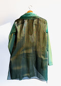 Men’s green drape kurta, thigh length, Juniper Teal with fluid cowl and continuous gold zari lines