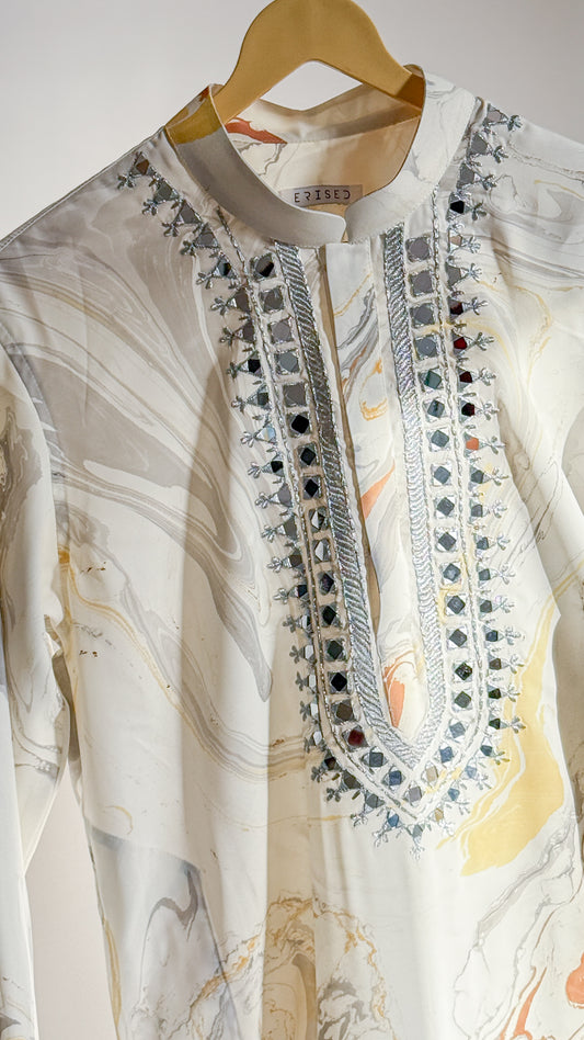 Marble Mirage Embroidered Kurta - Warm Neutral