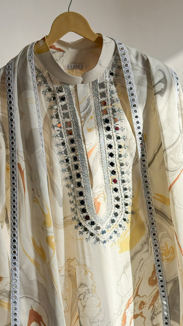 Marble Mirage Embroidered Kurta - Warm Neutral