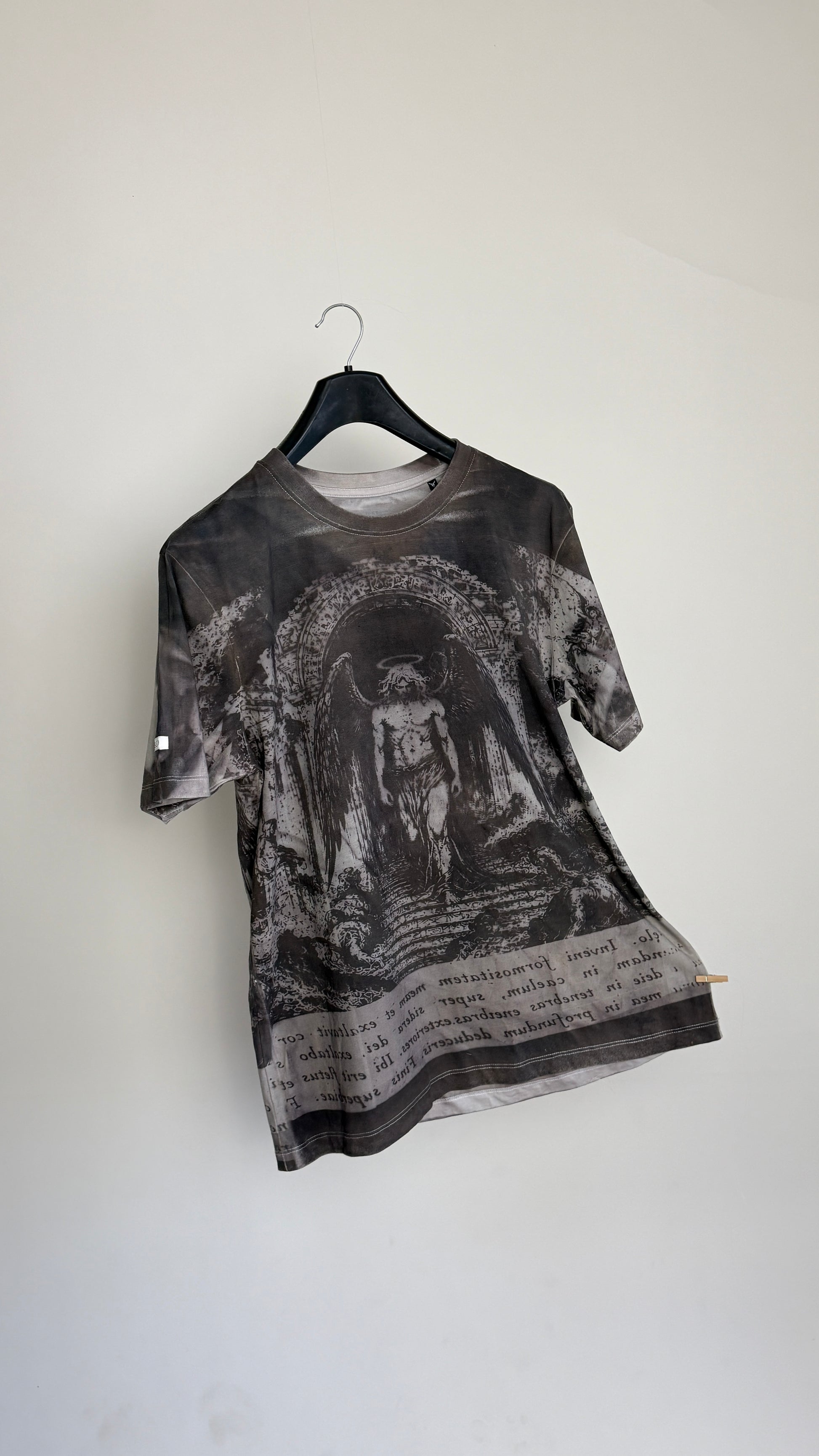 The Fallen Angel oversized graphic T-shirt in 100% cotton featuring cyanotype artwork and tea-toned sepia finish by ERISED