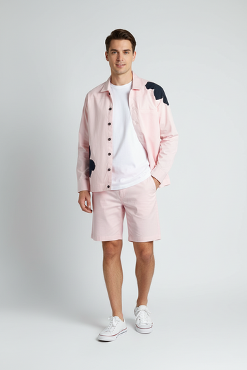 Appliqué Poplin Shacket - Baby Pink