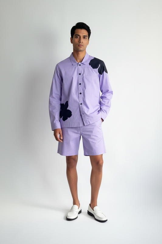 Appliqué Poplin Shacket - Lavender