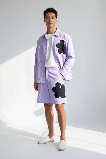 Appliqué Poplin Shorts- Lavender