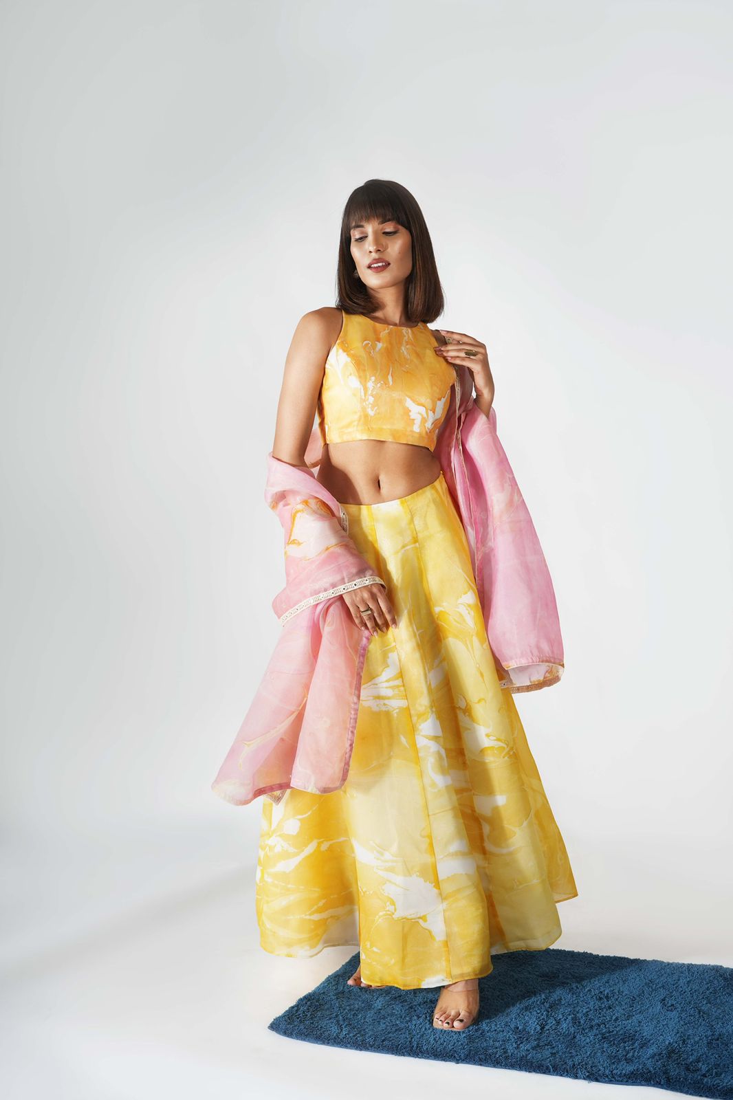 Colour Block Lehenga Set - Sunset - erised pret